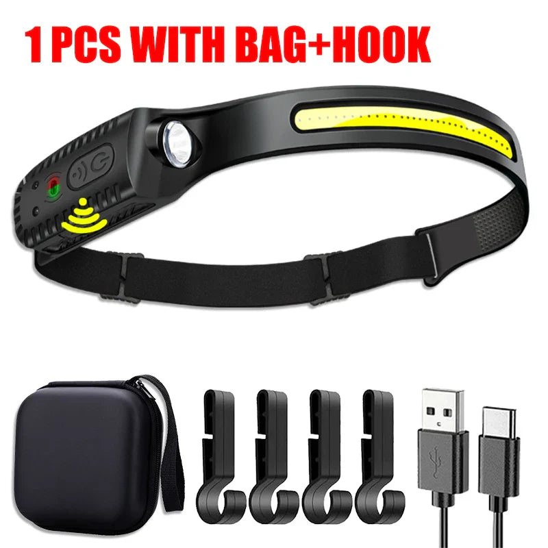 Ultra-Bright USB Rechargeable LED Headlamp – Motion Sensor