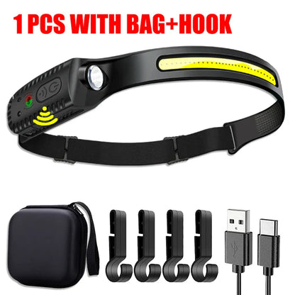 Ultra-Bright USB Rechargeable LED Headlamp – Motion Sensor