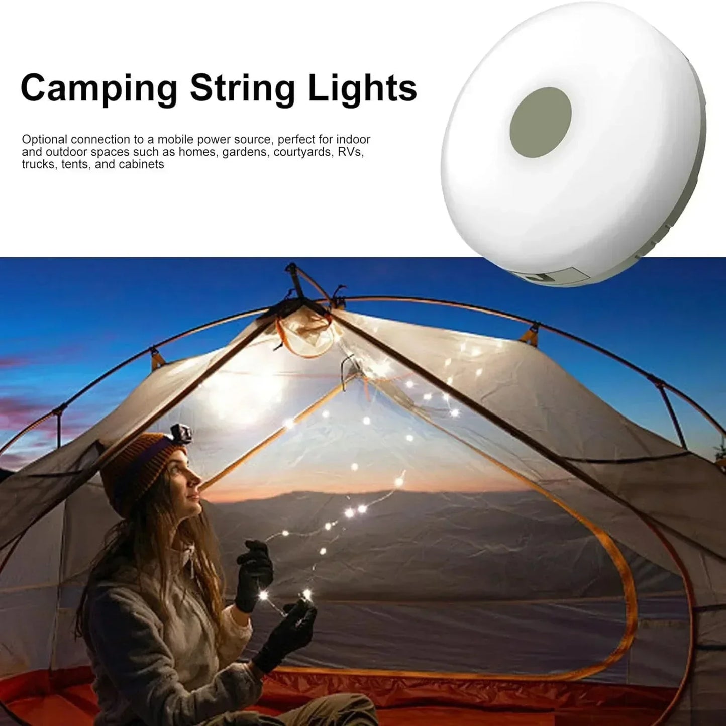 Solar-Powered Camping String Lights – Warm & Decorative