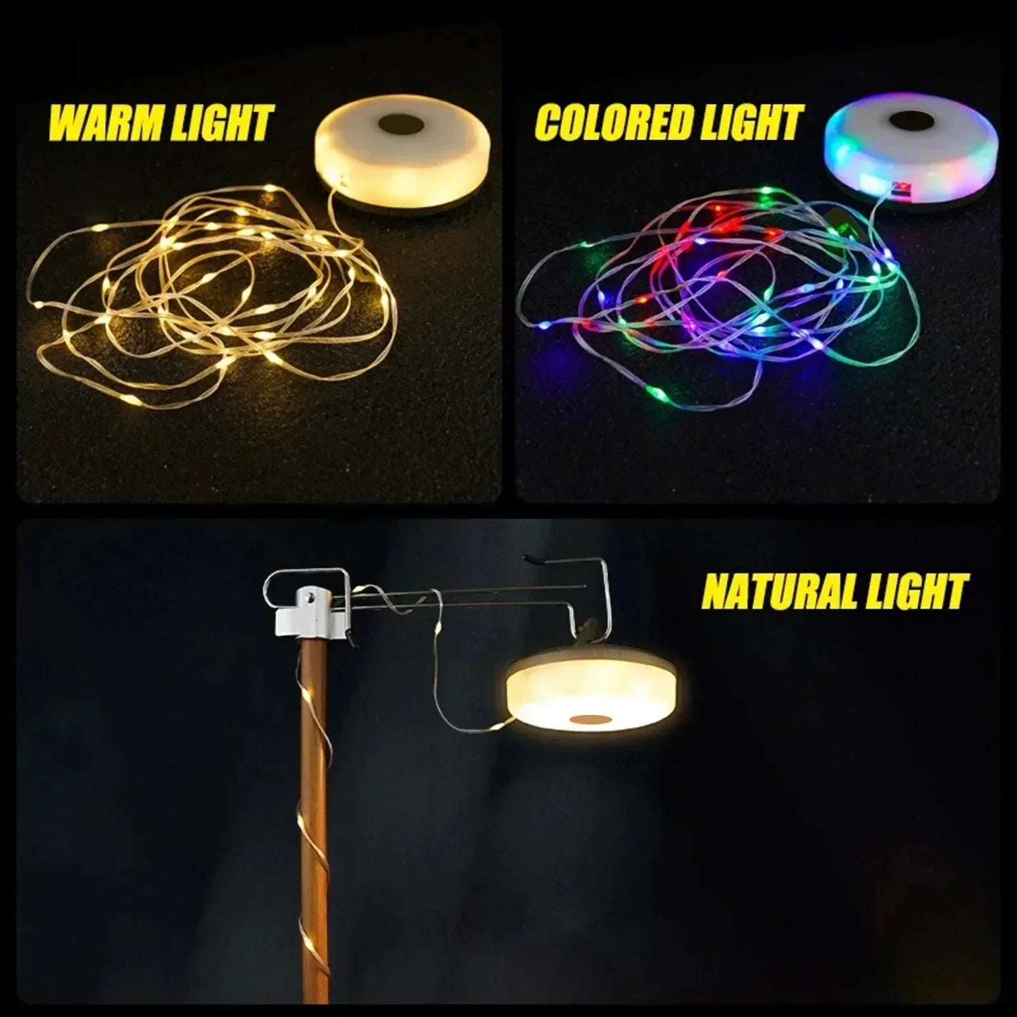 Solar-Powered Camping String Lights – Warm & Decorative